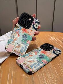 度假风皮革防震单件装夏季清凉蓝色沙滩椰子元素竖款仿皮防指纹手机壳，兼容苹果及其他型号，春季生日礼物 - 彩色 - 查看 3