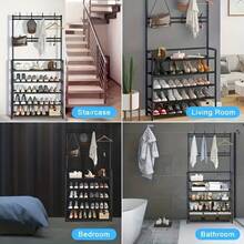 1pc,5 Tier Storage Shelf,Standalone Coat Rack With 8 Double Hooks,60cm Wide Hallway Shoe Rack,Entryway Coat Rack,Living Room, Bathroom, Hallway Shoe Organizer - 黑色 - 查看 8