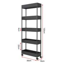 5 niveles blanco y negro rodante camión de almacenamiento cocina baño lavandería oficina sala de estar vestidor espacio estrecho estantería de almacenamiento móvil - Negro - Ver 8