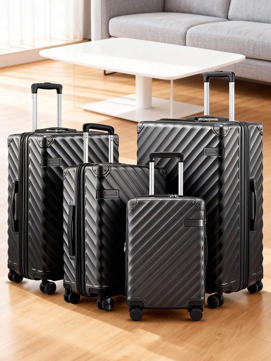 New 20/21/24/28 Inch  BLACK Luggage With Spinner Wheels, Polycarbonate Expandable Hard Shell Suitcase - Than kim loại - Xem 1