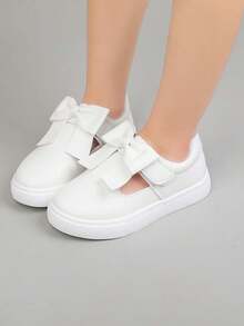 1 par de zapatos planos de princesa para niñas con diseño de lazo y cierre de gancho y bucle, suela blanda antideslizante, zapatos casuales para bebés, zapatillas de moda versátiles para niños, adecuados para primavera y otoño - Beis - Ver 6