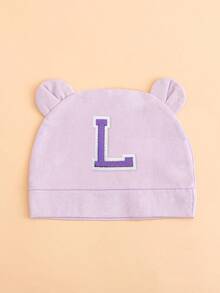 Touca infantil leve roxa com 26 letras e orelhas duplas, touca fofa para recém-nascido, macia, respirável e confortável, adequada para bebês de 0 a 3 meses, vários estilos disponíveis. - Roxo Malva - Ver 27