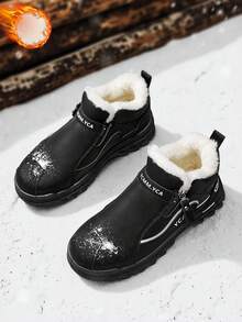 Men's Snow Boots, Winter Warm Plush Lining Outdoor Thermal Insulation Boots, Fashion Versatile Classic Retro Mid-Calf Boots, Daily Commute Snow Non-Slip Multi-Scenario Workwear Boots - Black - View 4