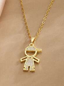 1pc Personalized Design Gold-Plated Copper Cubic Zirconia Baseball Cap Pendant Necklace, Party Decor Accessory Gift For Family, Friends, Daily, Travel - Gold - View 3