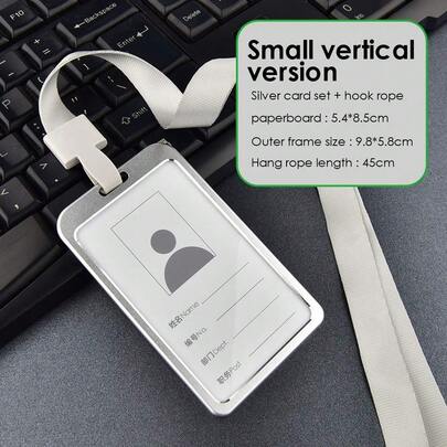 Porta Gafete Vertical de Aleación de Aluminio Resistente - Plata-1 para Negocios, Trabajo y Eventos