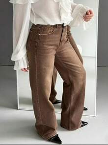 2026新款棕色咖啡色女式牛仔裤，宽松阔腿百搭牛仔裤，休闲日常穿着