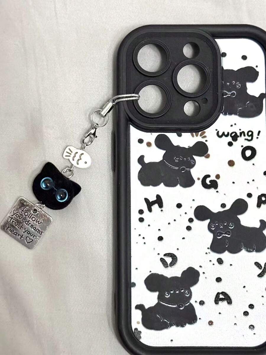1个黑色猫咪“我不吃鱼”可爱吊坠钥匙扣，简约时尚，适合女性日常使用 - 黑與白 - 查看 1