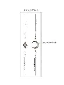 1pc Waterproof Temporary Tattoo Sticker, Moon, Stars Long Size Black Tattoo Sticker For Women Men, Suitable For Hand, Arm, Leg, Back Tattoo Patch - Black - View 4