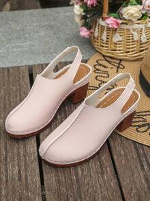 Plus Size 36-43 Summer New Fashion Pink Metallic Buckle Chain High Heel Sandals, Open Toe Chunky Heel PU Leather Daily Wear Slippers For Women - Premium Pink PU - View 6