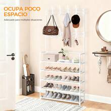 Zapatera con perchero 3 en 1, estante organizador para entrada y dormitorio, repisa superior y varios niveles para calzado, mueble multifuncional para ropa, bolsos y gorras, diseño compacto para ahorro de espacio - Blanco - Ver 7
