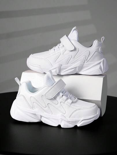 1 Pair Kids' Low-Top Casual Sneakers, Solid Color, Adjustable Hook And Loop, Easy On/Off, Suitable For Spring/Autumn