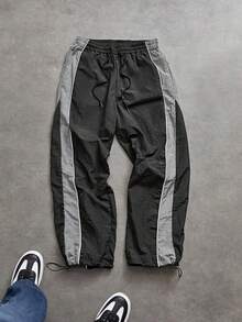 Men's Colorblock Patchwork Sweatpants, Drawstring Waist Loose Straight Leg Pants For Gym Workout Training Running Outdoor Casual Daily Wear, Spring Autumn Black - Black - View 1