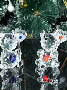 1个水晶熊雕像，心形熊摆件，家居桌面装饰，情人节派对礼物，春节，婚礼，餐桌摆件，家居装饰 - 彩色 - 查看 3