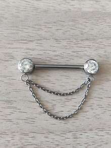 1 pièce Bijou de piercing au téton en titane G23 avec chaîne et chaton en CZ. Barres de piercing pour la langue et les tétons, piercing sexy pour les mamelons pour femmes - Clou à téton - Voir 9