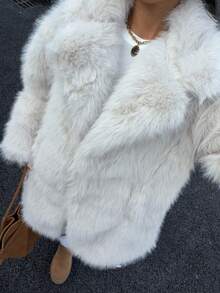 DEEKA 女士仿皮草超大款外套，温暖舒适，欧美风格，大码冬季款 - 米色 - 查看 9