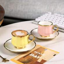 6 Sets Multi-Colored Ceramic Coffee Cups And Saucers, Suitable For Tea, Coffee, Milk, And Juice. Perfect For Home, Kitchen, Dining Room, And Leisure Settings. Especially Suitable For Outdoor Use, Weddings, Parties, Birthday Parties, And Banquets. - Multicolor - View 8