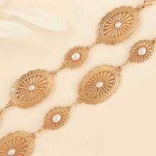 绿松石和碧玉镶嵌时尚腰链，女士装饰细腰带，欧美跨境 - 金色大小 - 查看 2