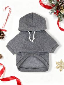 LUCKIE LABO 一件灰色抓绒标语印花连帽衫，适合吉娃娃冬季保暖，猫狗室内外均可穿着。 - 灰色 - 查看 4