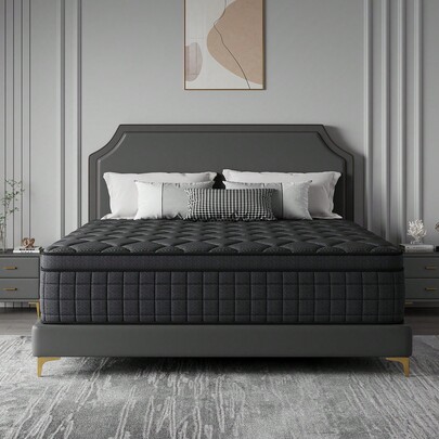 10" / 12" / 14" Twin Full Queen King Size Bed Mattress In A Box, Hybrid Pocket Spring Breathable Cotton Layer Mattress For Motion Isolation & Silent Sleep, Lumbar Support & Pressure Relief, Medium Firm