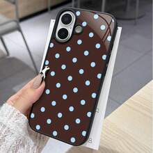 This Glossy Brown Base Light Blue Polka Dot Theme Phone Case Is Compatible With IPhone 11/11 Pro/11 Pro Max, 12/12 Pro/12 Pro Max, 13/13 Pro/13 Pro Max, 14/14 Pro/14 Pro Max, 15/15 Pro/15 Pro Max, 16/16 Pro/16 Pro Max, 17/17 Pro/17 Pro Max And Galaxy S21/S21+/S21 Ultra, Galaxy S22/S22+/S22 Ultra, Galaxy S23/S23+/S23 Ultra - Black - View 2