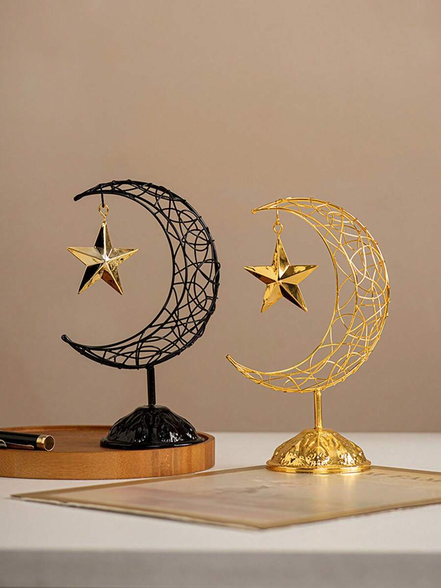 五角星和新月形金属装饰品，适用于家居客厅、玄关、电视柜装饰和节日装饰。 - 彩色 - 查看 1