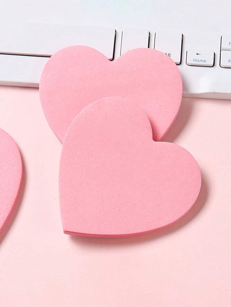 100pcs Thick Multi-Color Heart Shaped Self-Adhesive Sticky Notes, Removable & Reusable, Tear-Resistant Pink Memo Pad, Suitable For School Notes, Office Reminders, Personal To-Do Lists, Family & Colleague Messages, DIY Scrapbooking, Gift Card Decoration, Holiday Party Favors, Diary Highlighting, Etc. - Pink - View 1