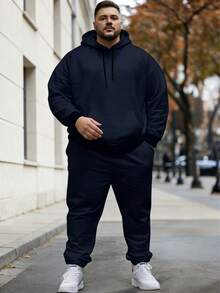 Plus Size Men's Solid Color Hoodie Sweater Set, Comfortable Fabric, Machine Washable, Plus Size Men's Clothing - Royal Blue - View 5