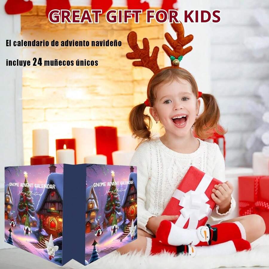 Calendario de Adviento de Gnomo de Navidad 2025 - 24 ías de Navidad, Regalo Decorativo con Juguete de Peluche de Gnomo para Niños - Un color - Ver 1