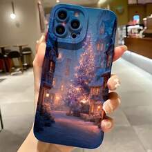 2026 nueva funda de teléfono esmerilada, funda de teléfono con impresión de escena nocturna de pueblo de árbol de Navidad para  17 15 Pro Max  17 14 Plus  17 13 Mini  Galaxy S23 Ultra S22 Plus funda protectora para teléfono regalo de pareja para novio novia presente de vacaciones - Azul Klein - Ver 7