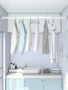 1pc Adjustable Stainless Steel Closet Rod, Extendable Bathroom Towel Bar, Drying Rack, Curtain Rod, Wardrobe Hanging Rod, Retractable Shower Curtain Rod, Balcony Support - No Drilling Required, Suitable For Curtains, Doors And Clothing