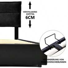 Hydraulic Double Bed With Upholstery, 140x200cm, Adjustable Headboard, Metal Slatted Base, Velvet, Modern Bed Frame With Storage Space, Large Storage Area, Black (With Mattress) - Black - View 8