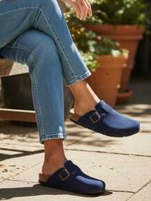 SERGIO TODZI Women's Round Toe Closed Toe Mules With Buckle Flat Shoes - Bleu - View 2