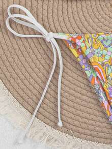 wohenmeili Bộ bikini hở lưng thắt nút họa tiết hoa gợi cảm dành cho nữ, phong cách nghỉ dưỡng trên bãi biển - Nhiều màu - Xem 6
