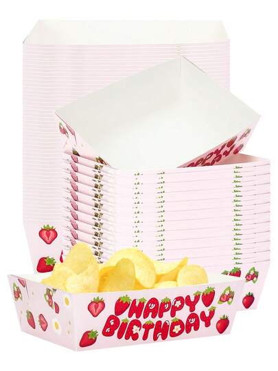 10pcs/20pcs/50pcs Strawberry Food Trays Disposable Red And Pink Strawberry Snack Boat Trays Berry Birthday Plates Bulk For Strawberry Themed Shortcake Berry First Birthday Party For Hot Dog Popcorn Snack Picnics