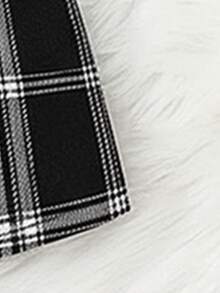 2pcs Girls Fashion Casual Outfit Set, Includes Crew Neck Ruffle Hem Long Sleeve Top + Black & White Plaid Elastic Waist Button Decorated Pants, Comfortable & Versatile Daily Casual Soft Childrenwear, Outdoor Street Chic Style For Tween Girls - White - View 4