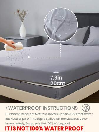1pc Waterproof 6-Sided Zipper Mattress Protector Cover, Fits 5.9-9 Inch Thick Mattresses, No Pillow Case, Suitable For Twin, Full, Queen, King Beds, Breathable & Quiet, Washable, Low Allergen, High-Quality Zipper Mattress Cover, Ideal Home Gift, Seasonal Decor, Gray