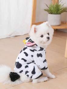 1件秋冬宠物保暖服，奶牛造型宠物服装，狗狗/猫咪套装，加厚款贵宾犬/比熊犬/吉娃娃小型宠物可爱保暖服 - 白色 - 查看 6