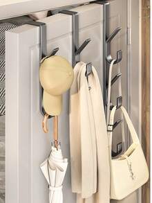 1pc Easy Install Door Hook - Sturdy Metal Hanger For Clothes Hats Bags - Space Saving Design Perfect For Bedroom Dorm Cabinet Closet Organization, Durable Wall Mount Accessory Holder, Versatile Hanger For Daily Wardrobe And Home Decor, Lightweight Yet Strong Construction, Practical Space Maximizer Ideal For Seasonal Accessories, Compact And Easy To Use, Keeps Shoes And Bags Neatly Stored, Fits Most Doors And Cupboards - Black - View 1