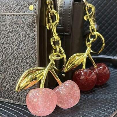 New Fashion Crystal Cherry Pendant Metal Key Chain, Suitable For Daily Wear, For Bag Accessories, Can Send Family Gifts, Friends Gifts, Classmates Gifts, Lovers Gifts, Birthday Gifts, Teachers Gifts, Souvenirs