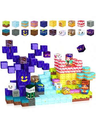 (27/54/100/64 PCS) Halloween Magnetic Building Blocks, Horror Monster Stacking Game, Cool Party Gifts For Kids, Boys & Girls "Trick Or Treat" Toy Gift