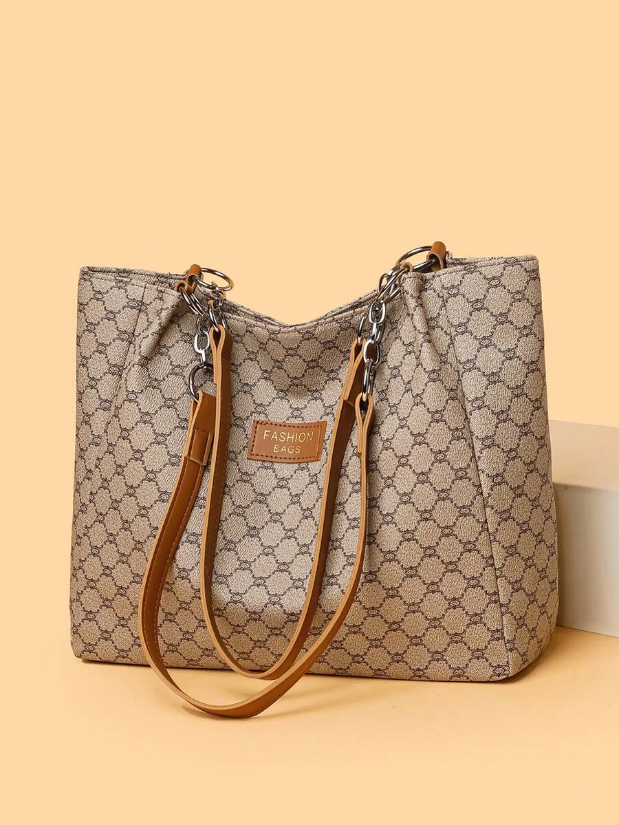 Túi xách đeo vai thời trang, đa năng, họa tiết hình học, dung tích lớn, thích hợp cho người đi làm. - Xám - Xem 1