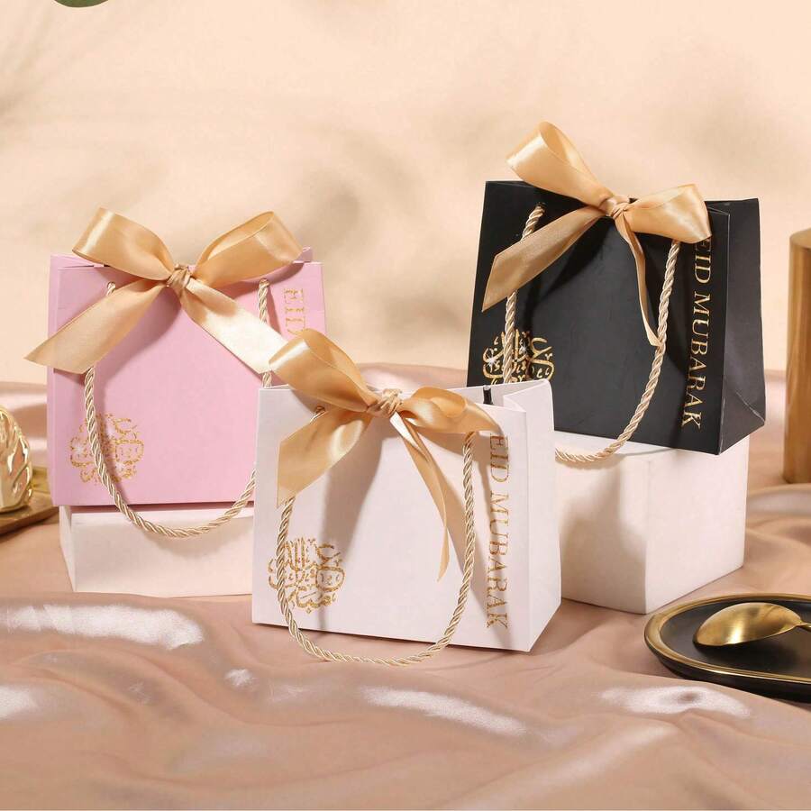 10个/包（含提手和丝带）宰牲节、开斋节、阿拉伯节日礼品袋，新月城堡糖果盒，中东节日派对 - 白色 - 查看 1