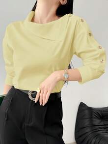 Blusa de unicolor de diseño elegante para mujer - Amarillo - Ver 5