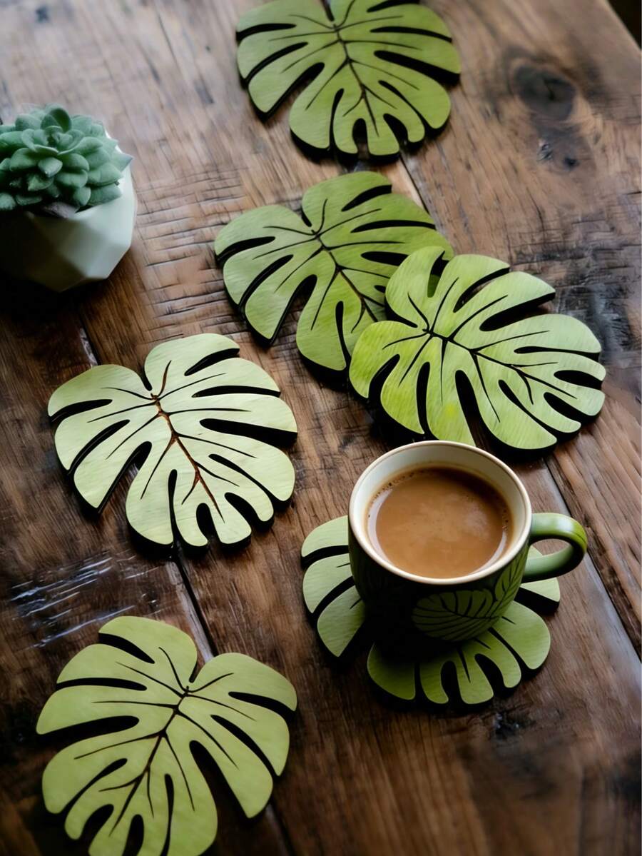 6件套竹制杯垫，天然木纹杯垫，隔热杯垫，防滑餐垫，圣诞节最佳选择，感恩节完美礼物 - 彩色 - 查看 1