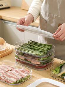 三层可叠放冰箱食品保鲜盒，带盖，适用于腌制肉类、培根和午餐肉。这些三层可叠放食品保鲜盒非常适合存放冷切肉、萨拉米香肠、熟肉和预制食品。它们也可用于食物冷藏和冷冻。 - 彩色 - 查看 5