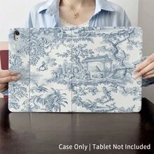 单件装书本式蓝白中国风图案保护套 - 翻盖式设计，带多角度支架，复古风景图案，带笔槽，兼容 iPad 10.9/10.2/Air 第五代/Pro 11/第十代/9.7/Air 2/iPad（第七代）/iPad（第八代）/iPad Air 4/5/iPad Pro 11/iPad 第十代 10.9 英寸（2022 年款）智能保护套/iPad Air 13（M3 2025 年款）/iPad Air 11（M3 2025 年款）/iPad Air 11（M3 2025 年款）/iPad 11（A16 2025 年款）/Galaxy Tab S10+/S9/A9，支持自动休眠/唤醒功能 - 彩色 - 查看 2