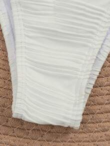 wohenmeili Women's Solid Color Metal Decor Halter Tie Sexy Bikini Swimsuit Set, Summer Beach - White - View 9