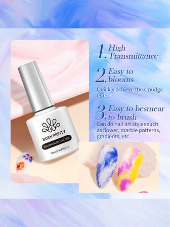  BORN PRETTY 10ml Watercolor Nail Gel Soak Off Gel Art Polish For Spreading Effect Paint Nail Designs For DIY Nail Salon Manicure Use