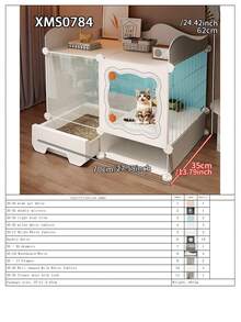 Cat Cage With Litter Box, Indoor Home Use 1 Bedroom 1 Bathroom Cat Villa, Small Footprint Cat Cabinet With Drawer Style Litter Tray - Multicolor - View 14
