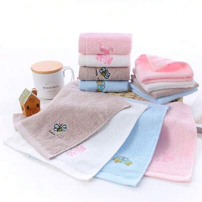 3pcs Cartoon Soft Handkerchiefs, High Quality Skin-Friendly Face Towels, Hanging Design, Quick Drying, Bathroom & Home Essentials